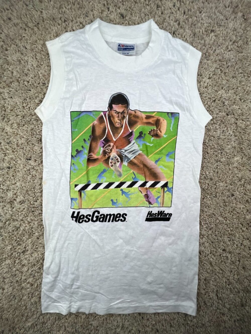 VTG 1984 Hesgames Hesware White Sleeveless Tee Shirt SMALL S Commodore 64 Game